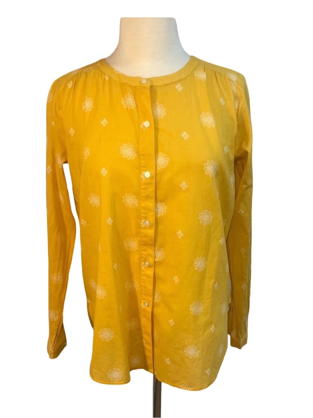 NWOT LOFT Outlet Floral Print Blouse Women’s Small Mustard Yellow Button Front L